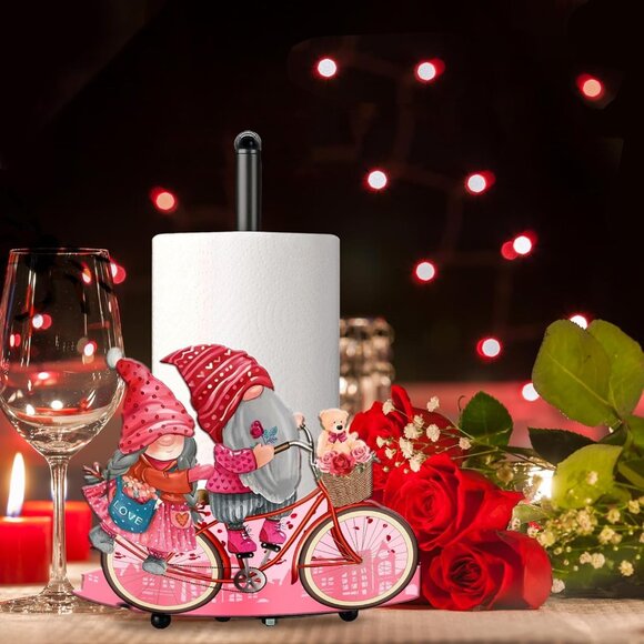 Valentine's Day Paper Towel Holder gnome heart bicycle whimsy love metal - Picture 7 of 7
